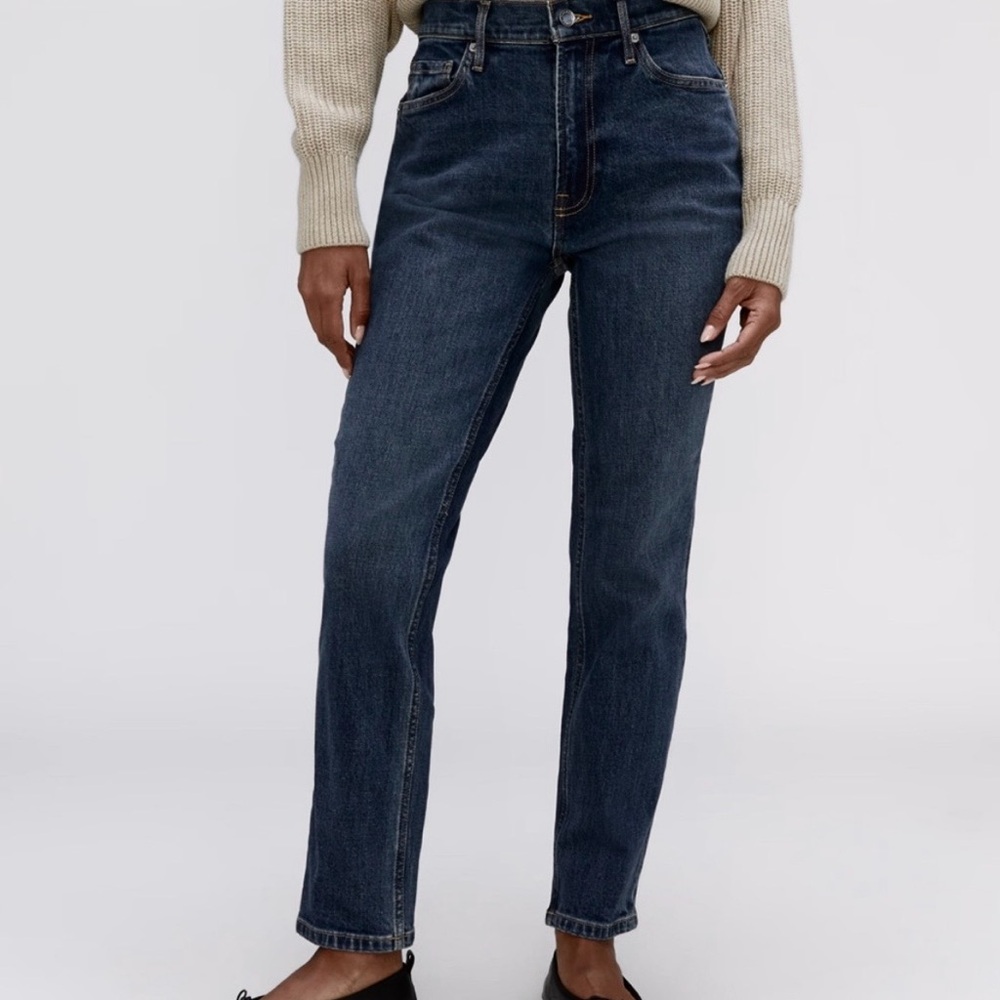 Everlane High Rise Slim Straight Jeans Dark Wash 27
